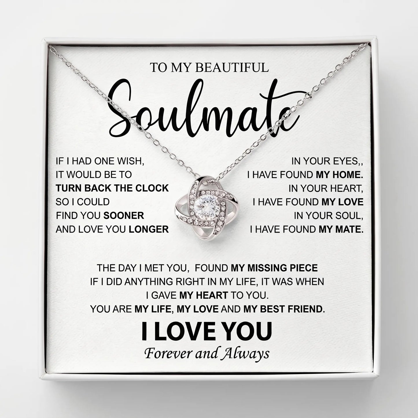 To My Beautiful Soulmate - Love Knot Necklace - Meaningful Anniversary & Birthday Gift for Her - The Love Sparkle