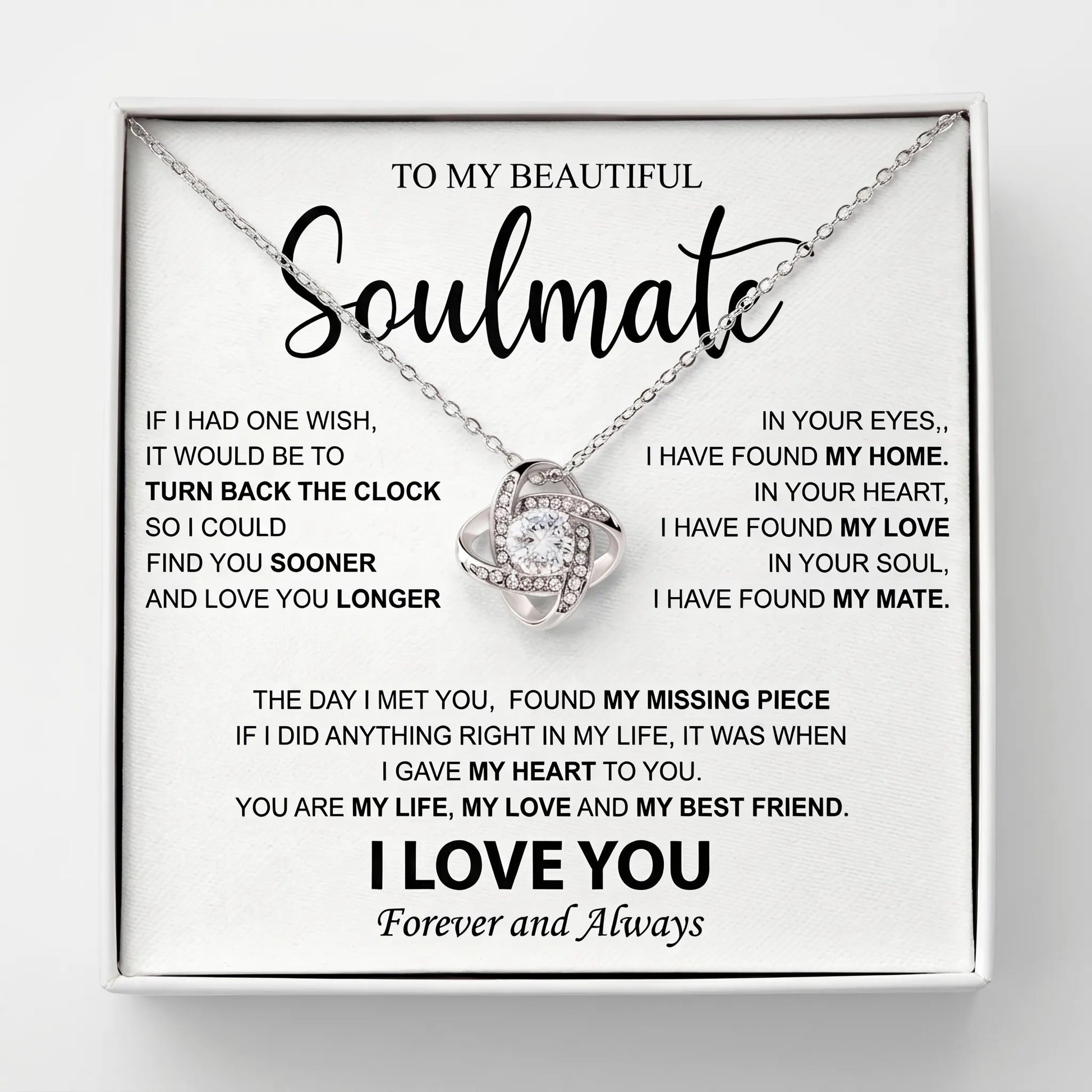 To My Beautiful Soulmate - Love Knot Necklace - Meaningful Anniversary & Birthday Gift for Her - The Love Sparkle