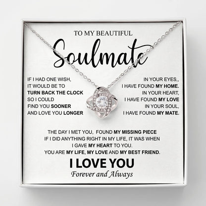 To My Beautiful Soulmate - Love Knot Necklace - Meaningful Anniversary & Birthday Gift for Her - The Love Sparkle