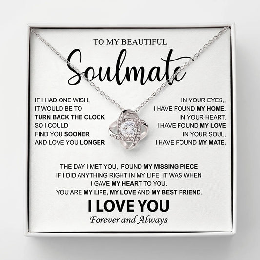To My Beautiful Soulmate - Love Knot Necklace - Meaningful Anniversary & Birthday Gift for Her - The Love Sparkle