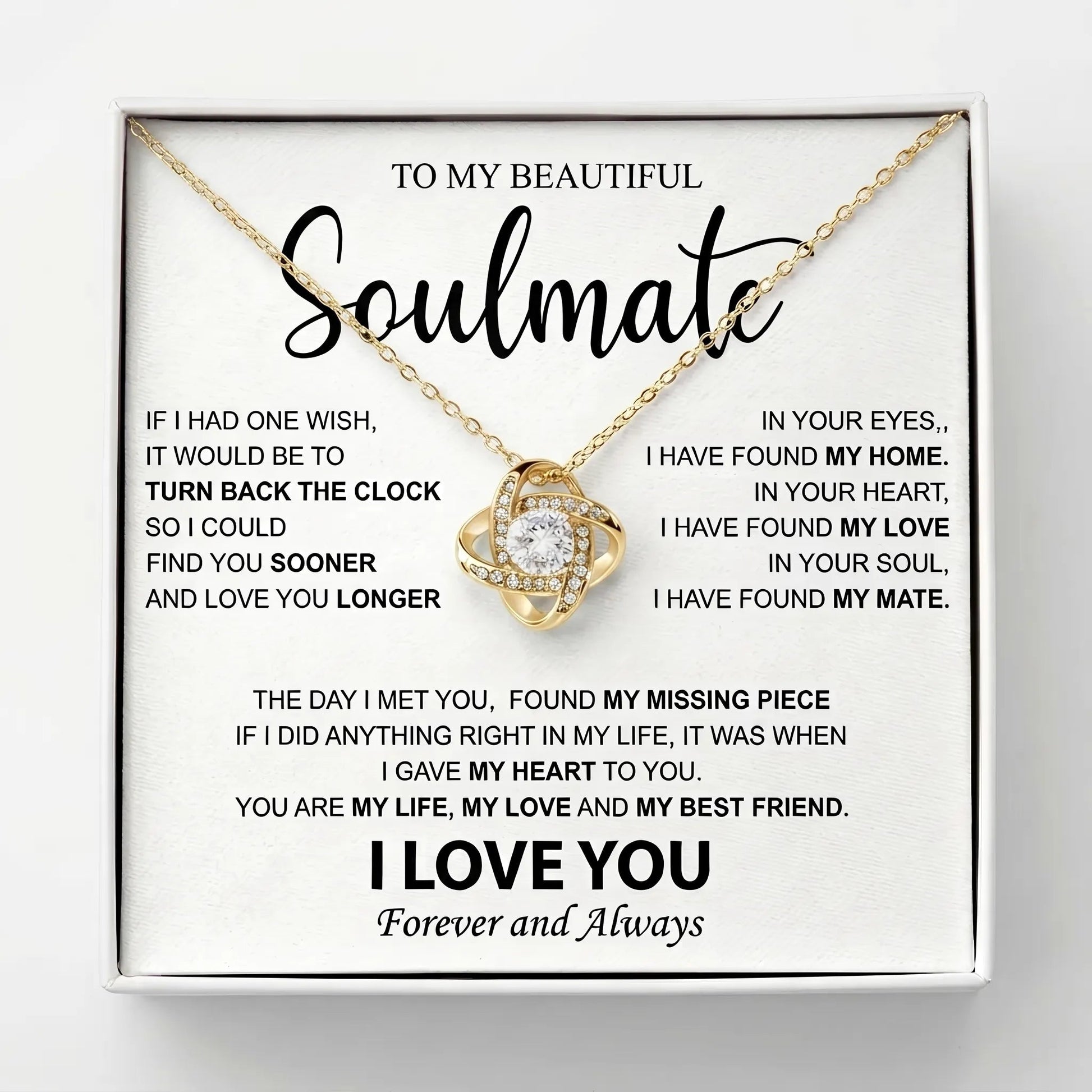 To My Beautiful Soulmate - Love Knot Necklace - Meaningful Anniversary & Birthday Gift for Her - The Love Sparkle