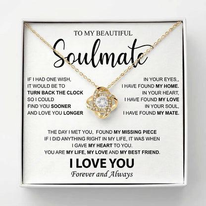 To My Beautiful Soulmate - Love Knot Necklace - Meaningful Anniversary & Birthday Gift for Her - The Love Sparkle