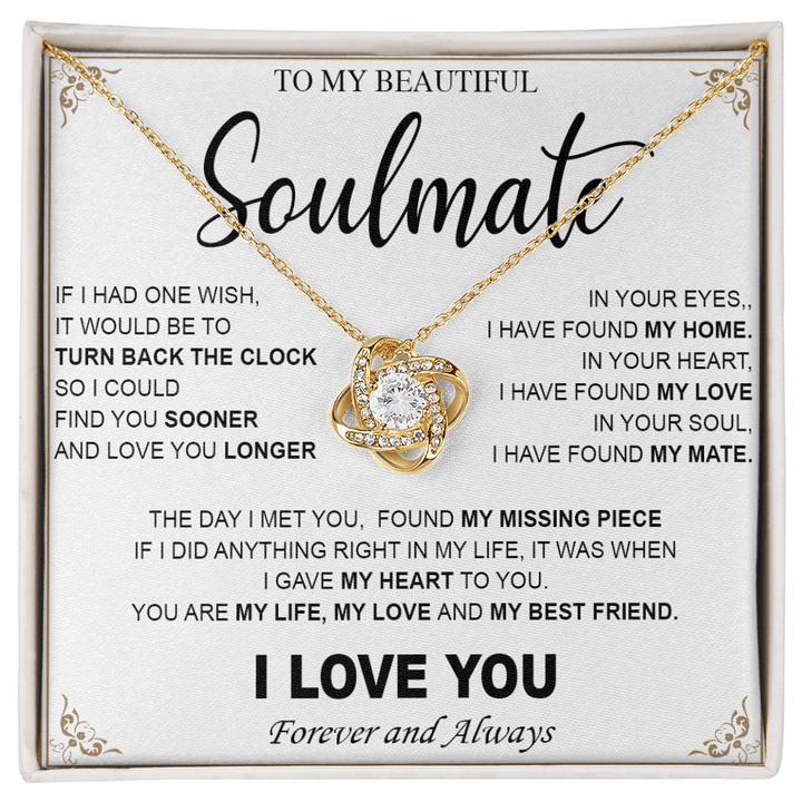 To My Beautiful Soulmate - Love Knot Necklace - My Heart, My Love, My Mate - The Love Sparkle