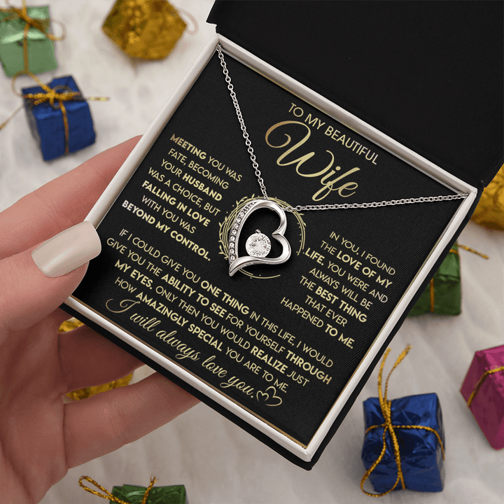 To My Beautiful Wife - Forever Love Necklace - "See Yourself Through My Eyes" - The Love Sparkle