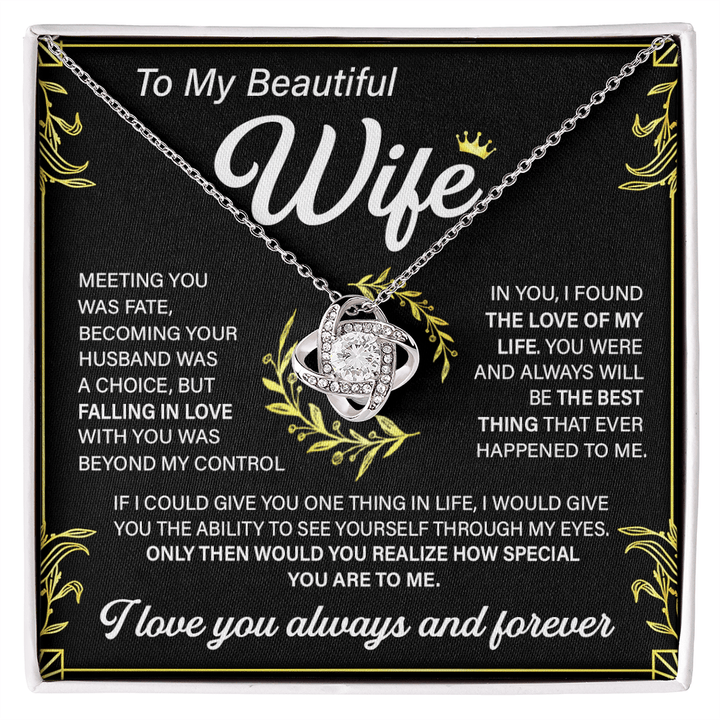 To My Beautiful Wife - Love Knot Necklace - "Love of My Life" - The Love Sparkle