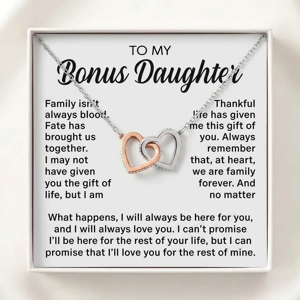 To My Bonus Daughter – Interlocking Hearts Necklace – A Heartfelt Gift for the Girl I Chose to Love - The Love Sparkle