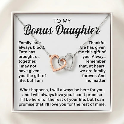 To My Bonus Daughter – Interlocking Hearts Necklace – A Heartfelt Gift for the Girl I Chose to Love - The Love Sparkle