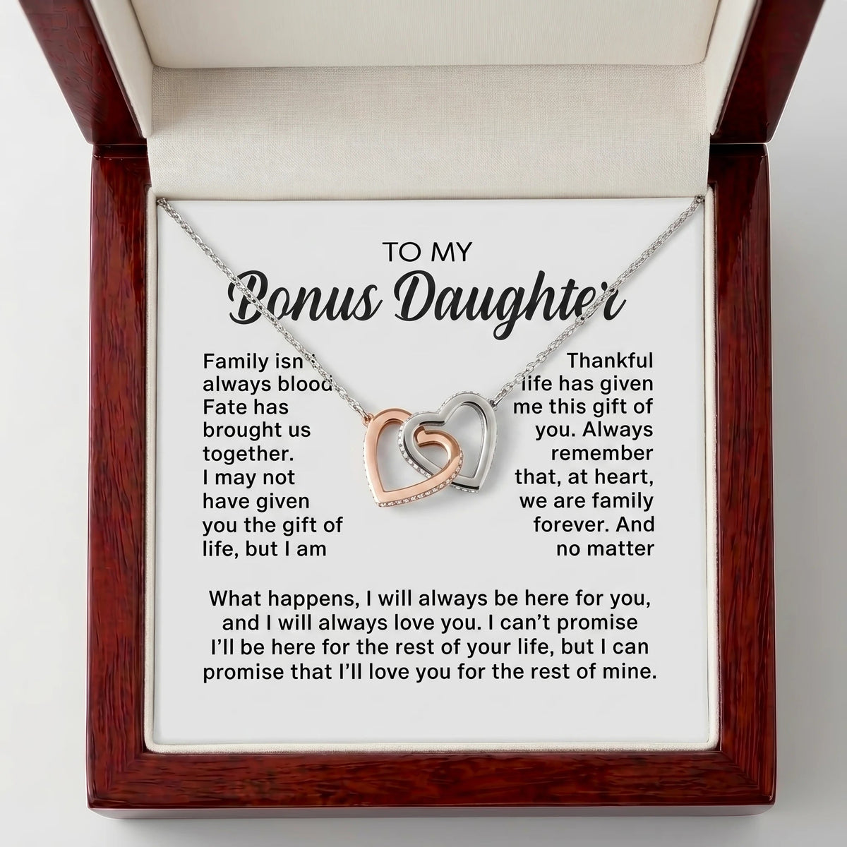 To My Bonus Daughter – Interlocking Hearts Necklace – A Heartfelt Gift for the Girl I Chose to Love - The Love Sparkle