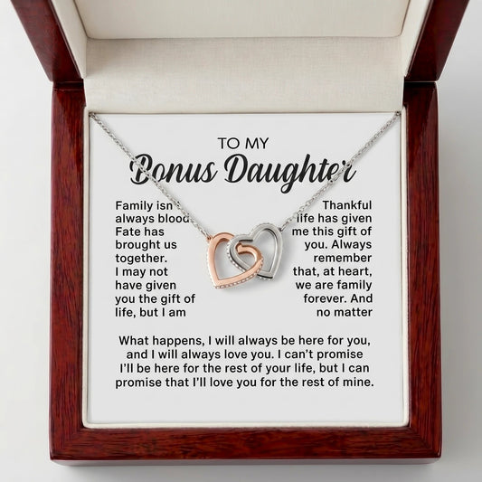 To My Bonus Daughter – Interlocking Hearts Necklace – A Heartfelt Gift for the Girl I Chose to Love - The Love Sparkle