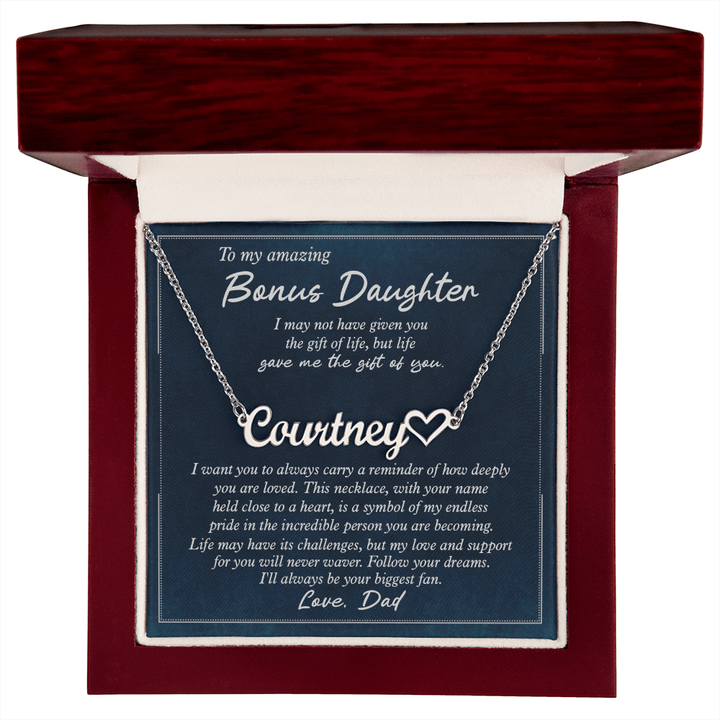 To My Bonus Daughter - Personalized Heart Name Necklace - The Love Sparkle