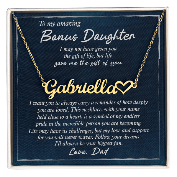 To My Bonus Daughter - Personalized Heart Name Necklace - The Love Sparkle