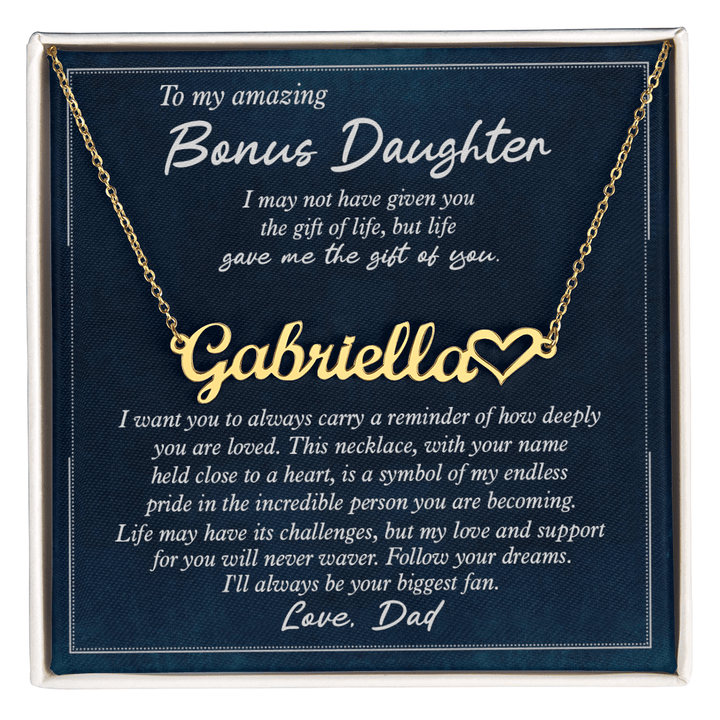To My Bonus Daughter - Personalized Heart Name Necklace - The Love Sparkle