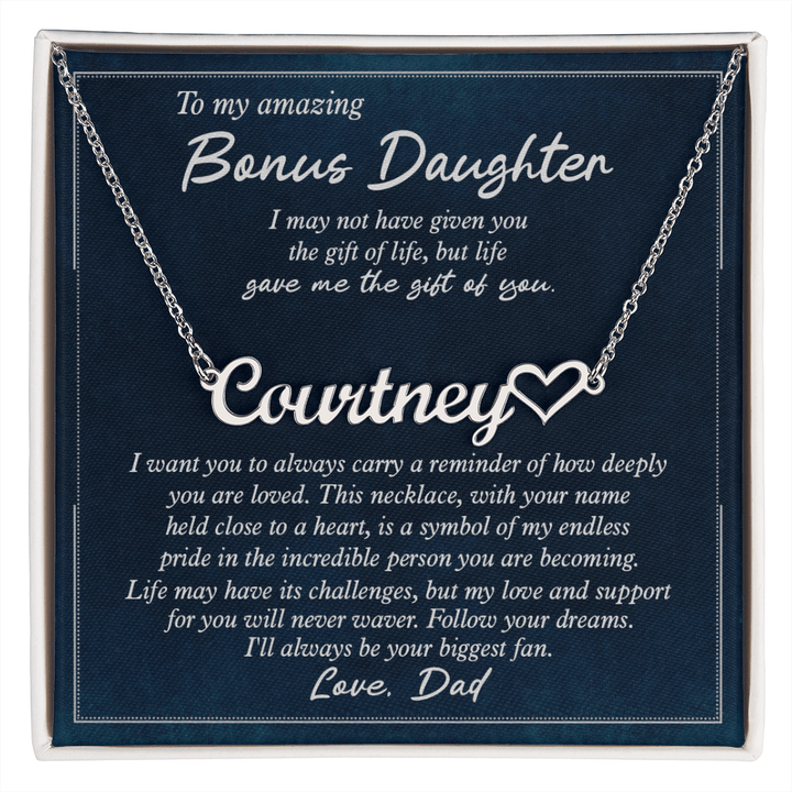 To My Bonus Daughter - Personalized Heart Name Necklace - The Love Sparkle
