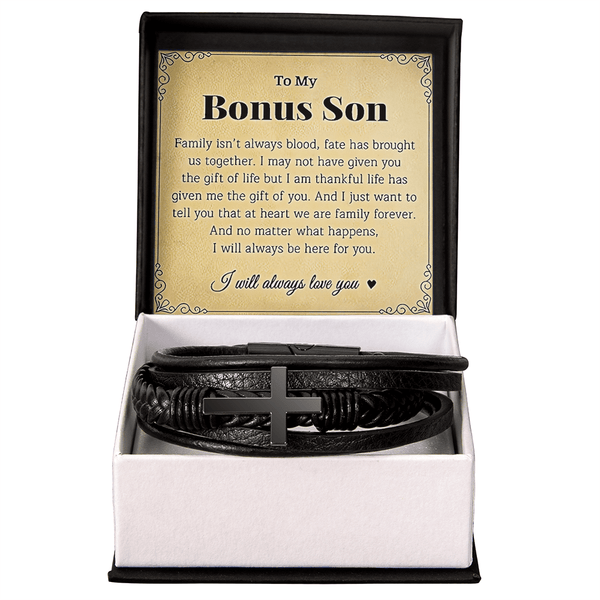 To My Bonus Son - Men's Cross Bracelet - he will always be loved. - The Love Sparkle