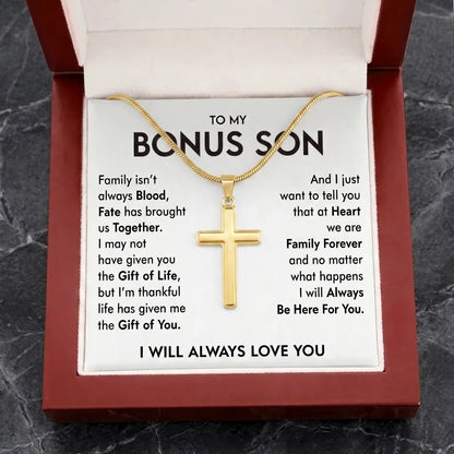 "To My Bonus Son" Personalized Cross Necklace – Meaningful Keepsake Gift - The Love Sparkle