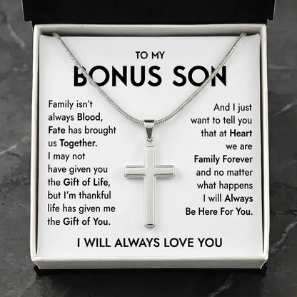 "To My Bonus Son" Personalized Cross Necklace – Meaningful Keepsake Gift - The Love Sparkle