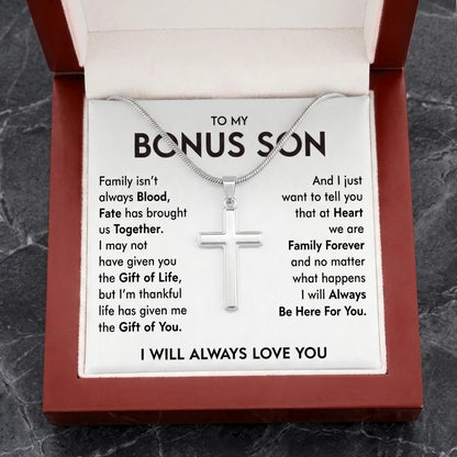 "To My Bonus Son" Personalized Cross Necklace – Meaningful Keepsake Gift - The Love Sparkle