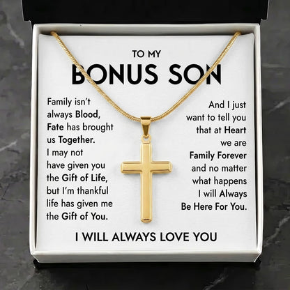 "To My Bonus Son" Personalized Cross Necklace – Meaningful Keepsake Gift - The Love Sparkle