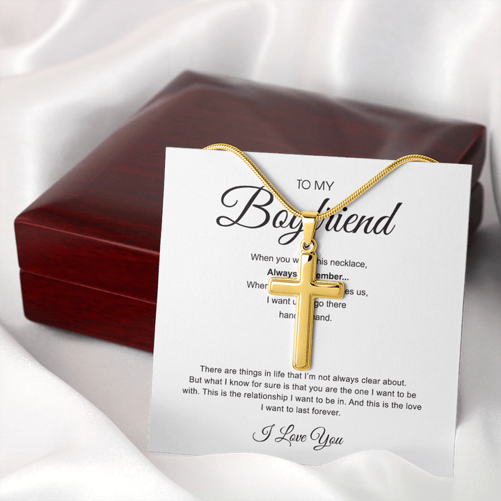 To My Boyfriend - Artisan Cross Necklace with Snake Chain - "You Are The One" - The Love Sparkle