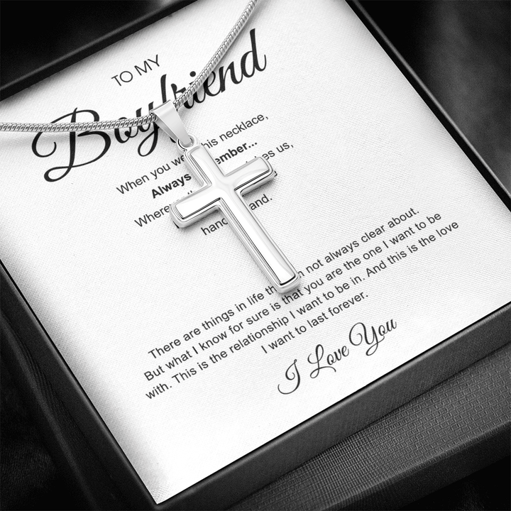 To My Boyfriend - Artisan Cross Necklace with Snake Chain - "You Are The One" - The Love Sparkle