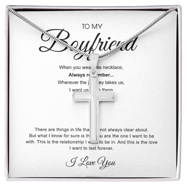 To My Boyfriend - Artisan Cross Necklace with Snake Chain - "You Are The One" - The Love Sparkle