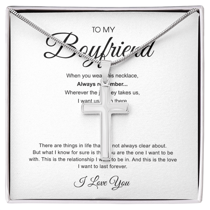 To My Boyfriend - Artisan Cross Necklace with Snake Chain - "You Are The One" - The Love Sparkle