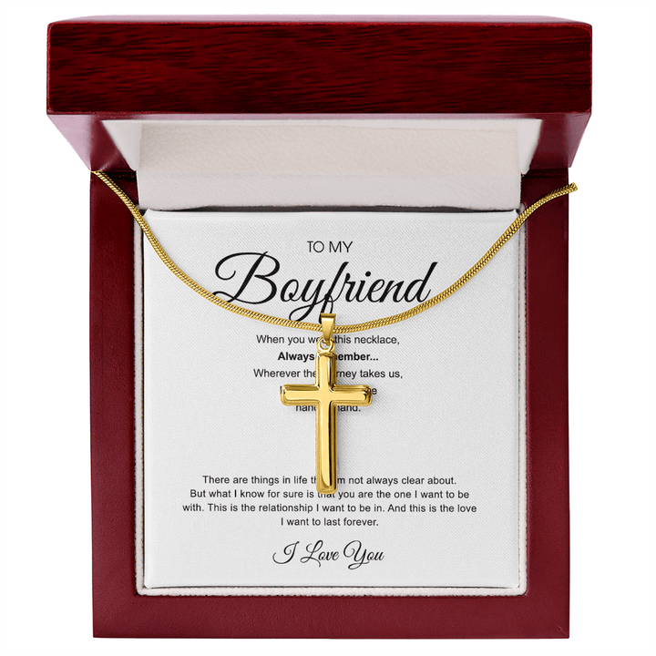 To My Boyfriend - Artisan Cross Necklace with Snake Chain - "You Are The One" - The Love Sparkle