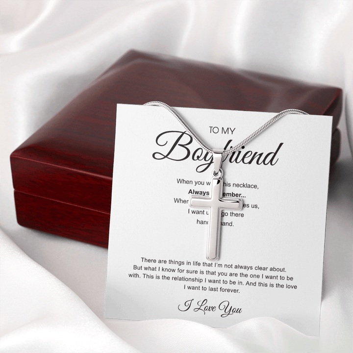 To My Boyfriend - Artisan Cross Necklace with Snake Chain - "You Are The One" - The Love Sparkle