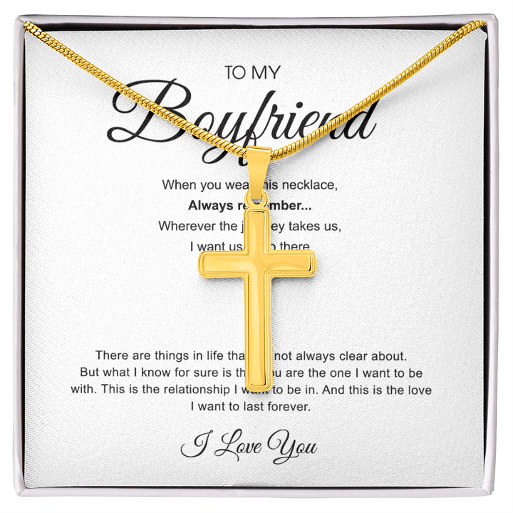 To My Boyfriend - Artisan Cross Necklace with Snake Chain - "You Are The One" - The Love Sparkle