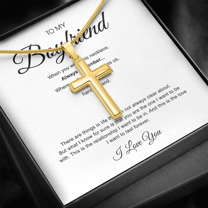 To My Boyfriend - Artisan Cross Necklace with Snake Chain - "You Are The One" - The Love Sparkle