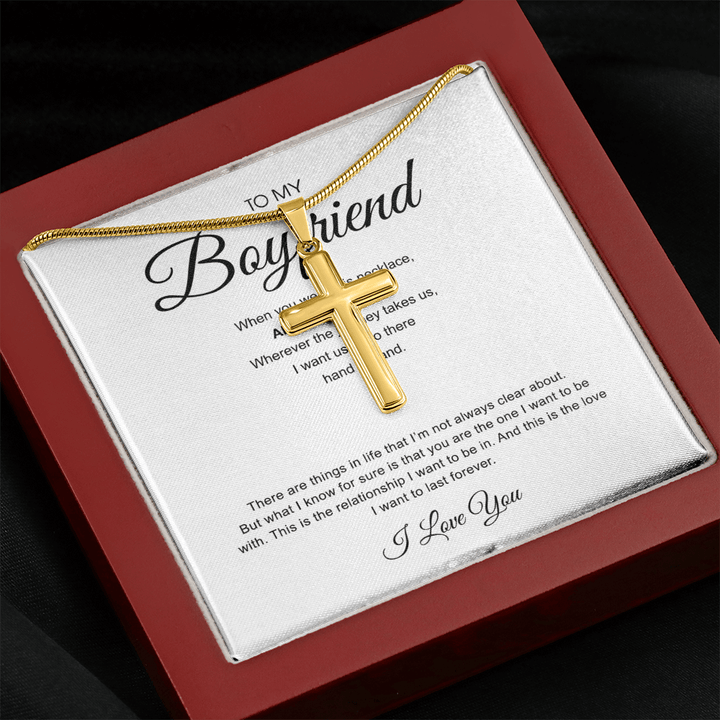 To My Boyfriend - Artisan Cross Necklace with Snake Chain - "You Are The One" - The Love Sparkle