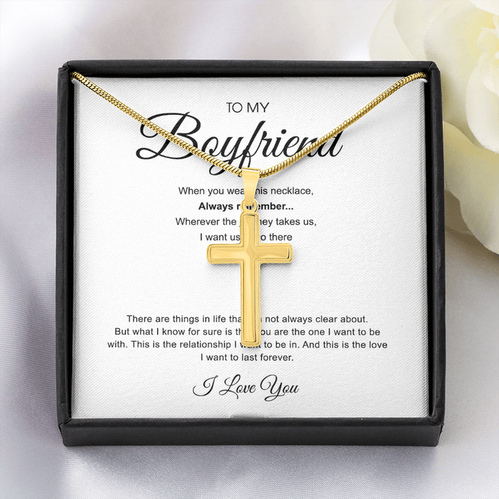 To My Boyfriend - Artisan Cross Necklace with Snake Chain - "You Are The One" - The Love Sparkle