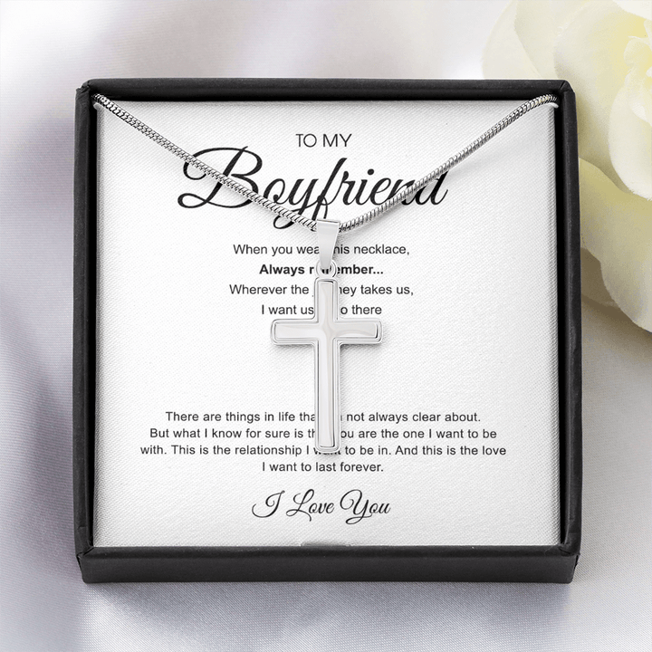 To My Boyfriend - Artisan Cross Necklace with Snake Chain - "You Are The One" - The Love Sparkle