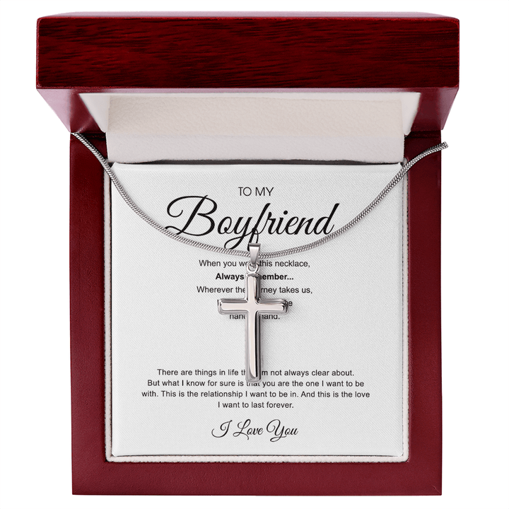 To My Boyfriend - Artisan Cross Necklace with Snake Chain - "You Are The One" - The Love Sparkle