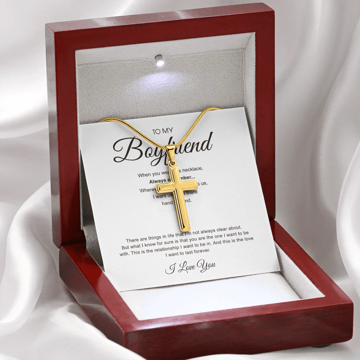 To My Boyfriend - Artisan Cross Necklace with Snake Chain - "You Are The One" - The Love Sparkle
