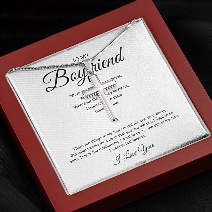 To My Boyfriend - Artisan Cross Necklace with Snake Chain - "You Are The One" - The Love Sparkle