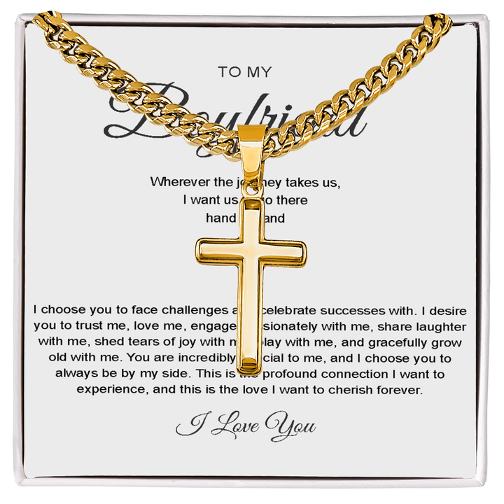 To My Boyfriend - Artisan Cross with Cuban Chain - Hand in Hand - The Love Sparkle