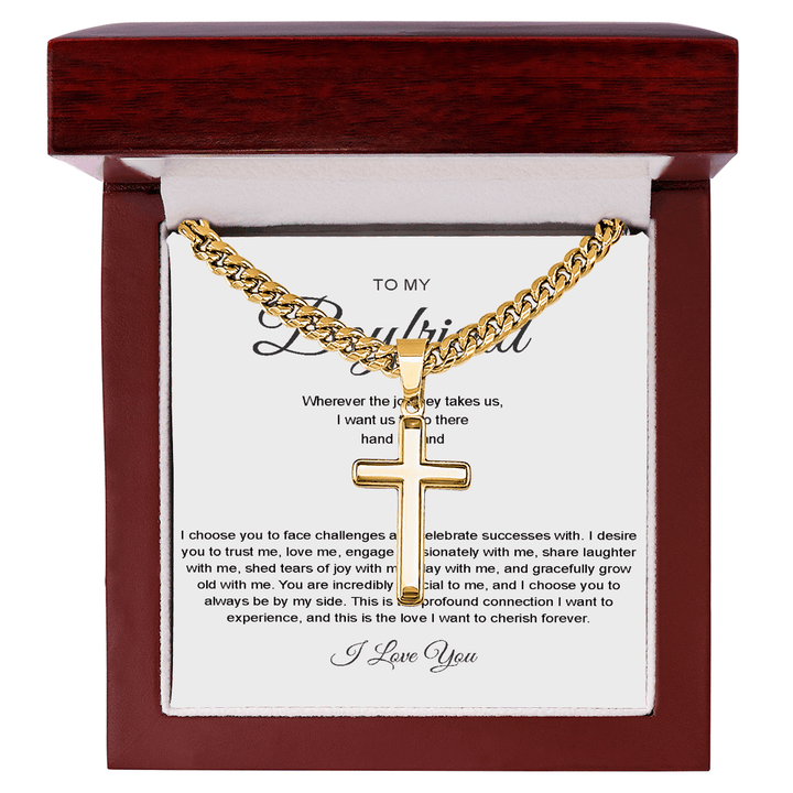 To My Boyfriend - Artisan Cross with Cuban Chain - Hand in Hand - The Love Sparkle