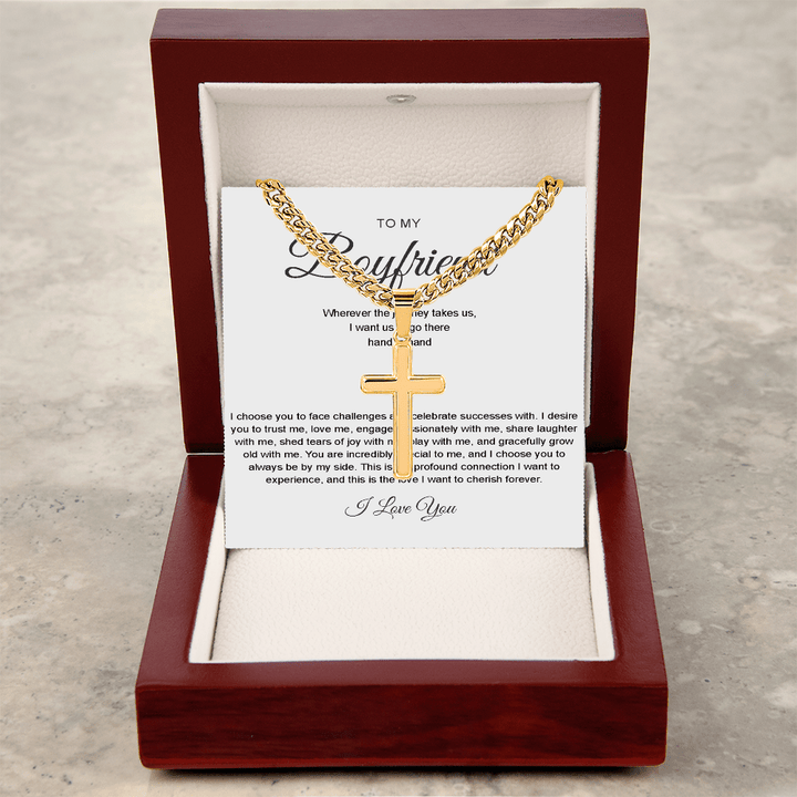 To My Boyfriend - Artisan Cross with Cuban Chain - Hand in Hand - The Love Sparkle
