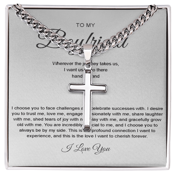 To My Boyfriend - Artisan Cross with Cuban Chain - Hand in Hand - The Love Sparkle