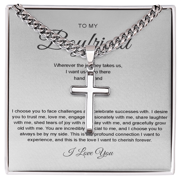 To My Boyfriend - Artisan Cross with Cuban Chain - Hand in Hand - The Love Sparkle