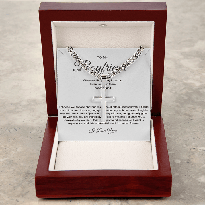 To My Boyfriend - Artisan Cross with Cuban Chain - Hand in Hand - The Love Sparkle