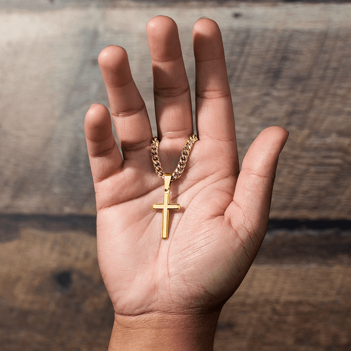 To My Boyfriend - Engraved Cross Necklace with Cuban Link Chain - The Love Sparkle