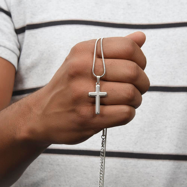 To My Boyfriend - Engraved Cross Necklace with Snake Chain - The Love Sparkle