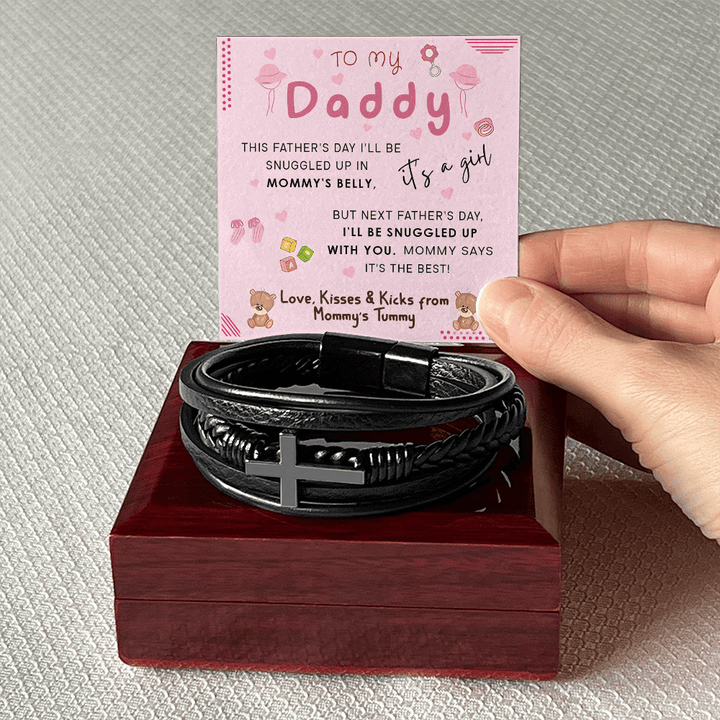 To My Daddy from Mommy's Tummy - Men's Cross Bracelet - who can't wait to meet him. - The Love Sparkle