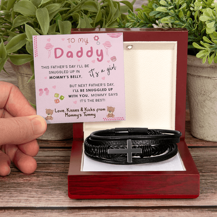To My Daddy from Mommy's Tummy - Men's Cross Bracelet - who can't wait to meet him. - The Love Sparkle