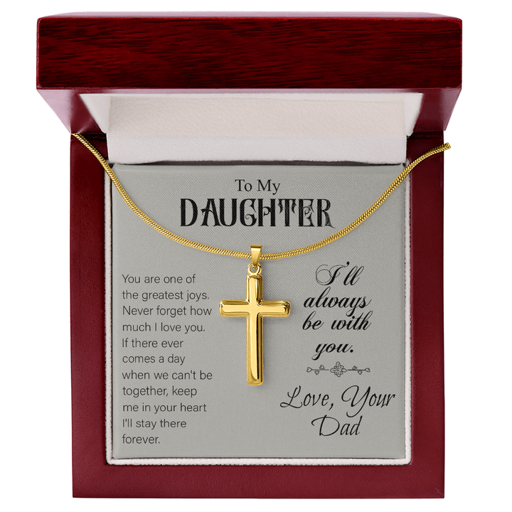 To My Daughter - Artisan Cross Necklace with Snake Chain - "I'll Always Be With You - The Love Sparkle