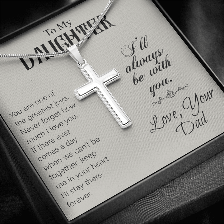 To My Daughter - Artisan Cross Necklace with Snake Chain - "I'll Always Be With You - The Love Sparkle