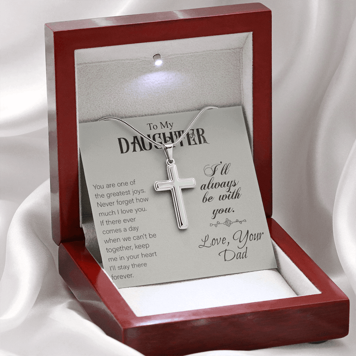 To My Daughter - Artisan Cross Necklace with Snake Chain - "I'll Always Be With You - The Love Sparkle