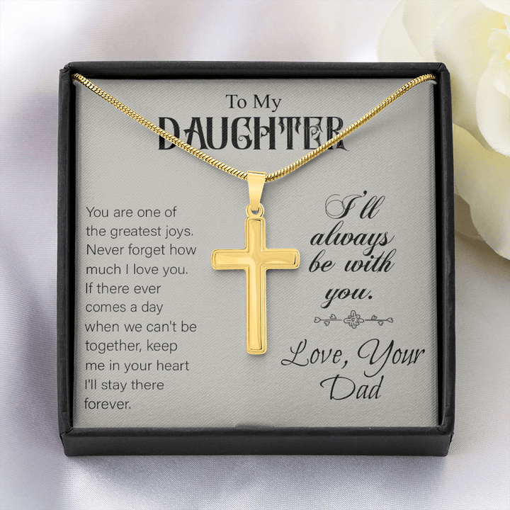 To My Daughter - Artisan Cross Necklace with Snake Chain - "I'll Always Be With You - The Love Sparkle